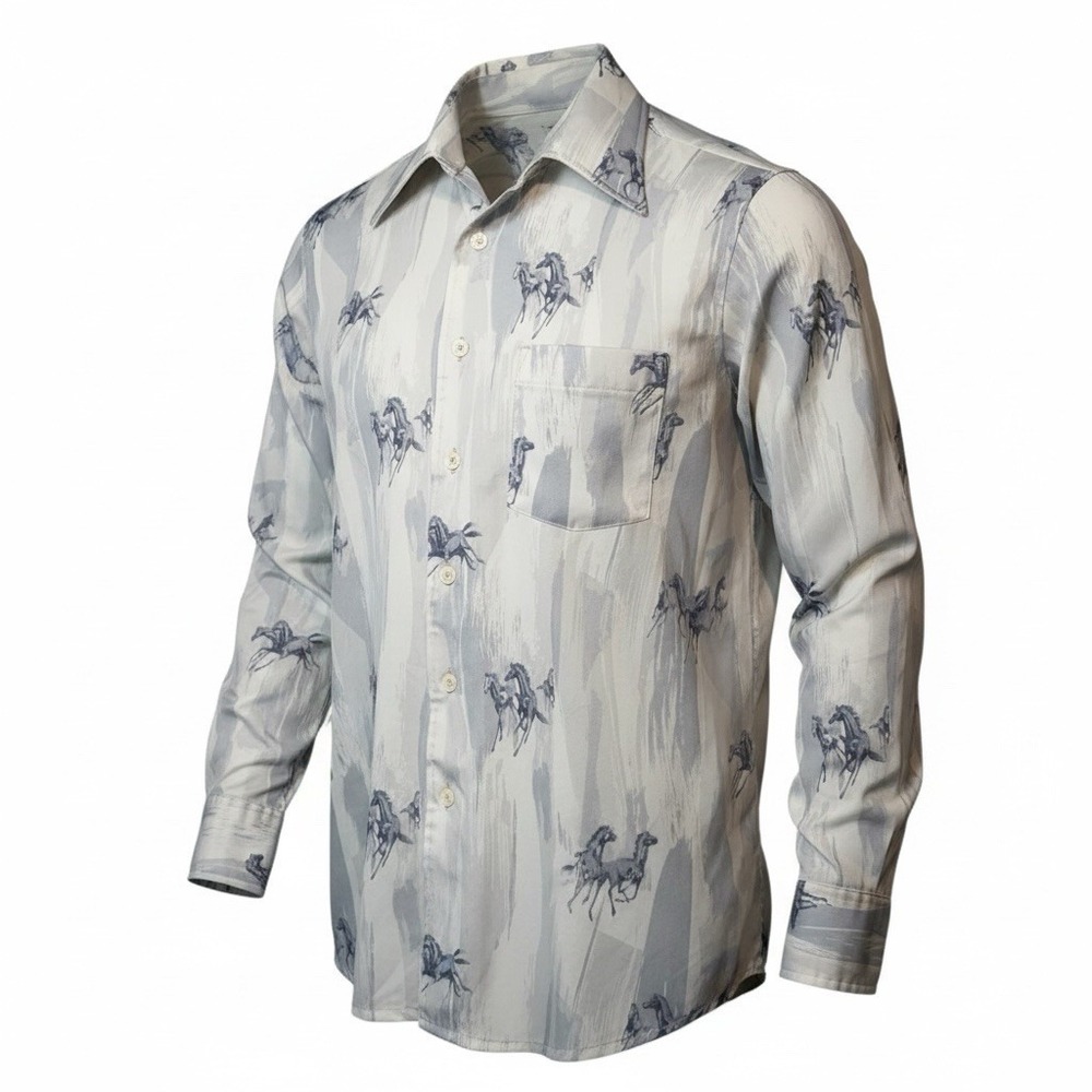 Vintage 70s Golden Arrow Shirt Men's Medium Long Sleeve Button Up Disco Horses